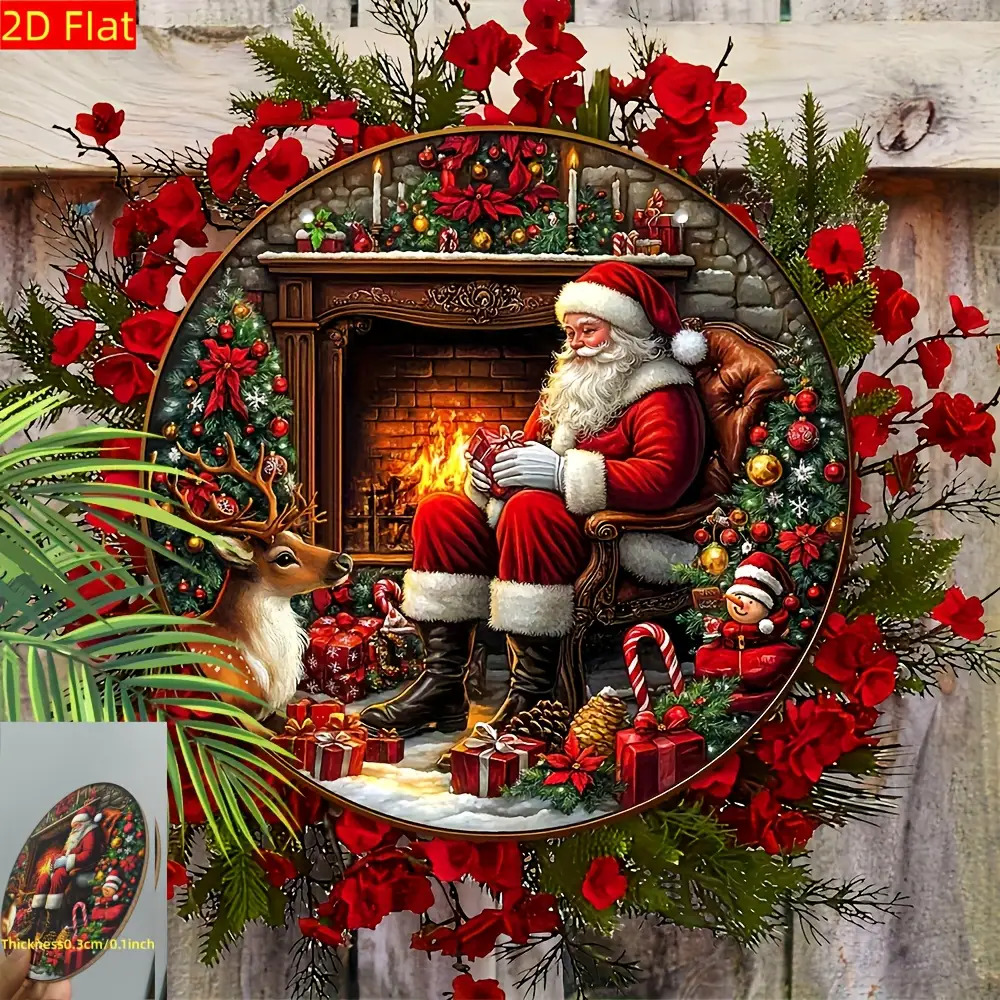 TEMU Guirlande de Noël rétro en bois plate 2D, 1 pièce, de Père Noël, de et d' festives, idéale pour d'entrée, le jardin et la décoration suspendue