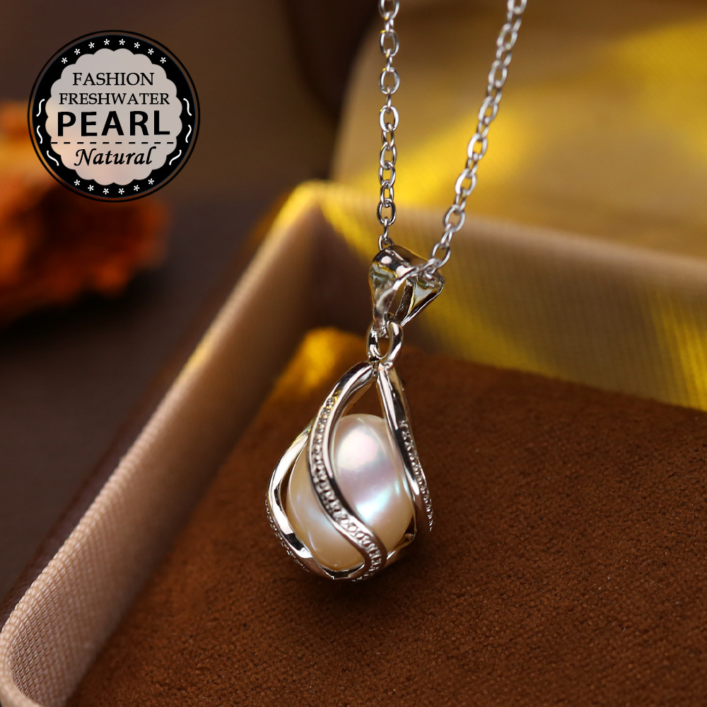 TEMU Elegant Necklace Featuring Freshwater Pearls, Designed With A Delicate Chain And A Stylish Cage Pendant, Perfect For Daily Wear And Formal