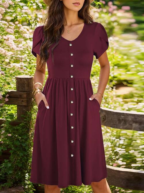 style casual a line midi dress with pockets button front design idea woman clothes