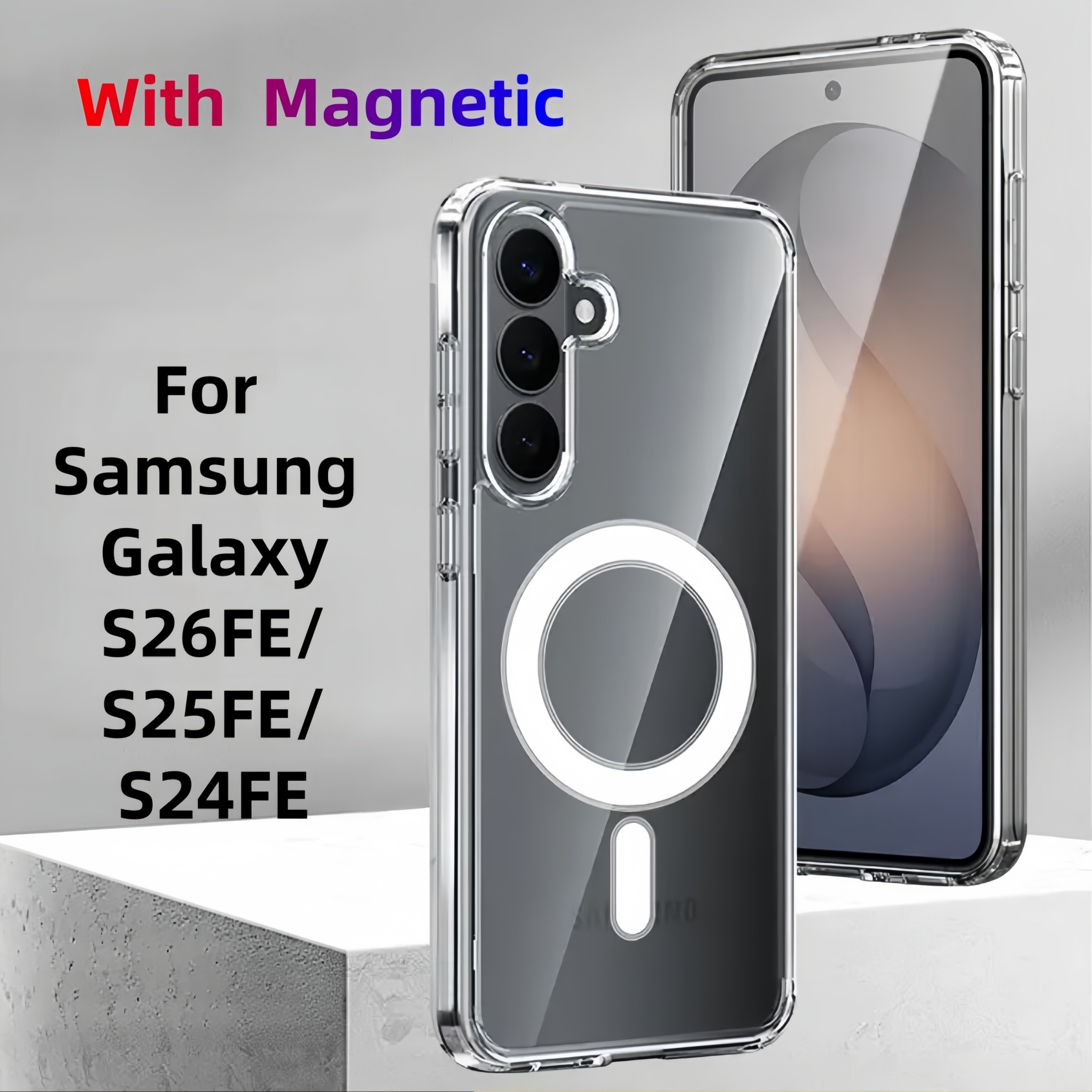 TEMU Phone Case: Magnetic Clear Phone Case For Galaxy S26 Fe / S25 Fe / S24 Fe – With Camera Protection, Ultra Slim, Shockproof, Anti-yellowing,