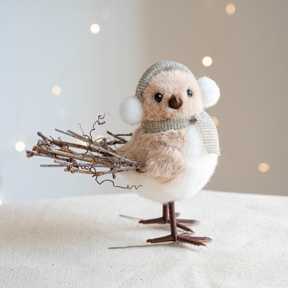 TEMU 1pc Christmas Decorations - Cute Artificial Foam Bird Statues, Equipped With Champagne Silver Christmas Hats And Scarves, With Fixed Iron Wires