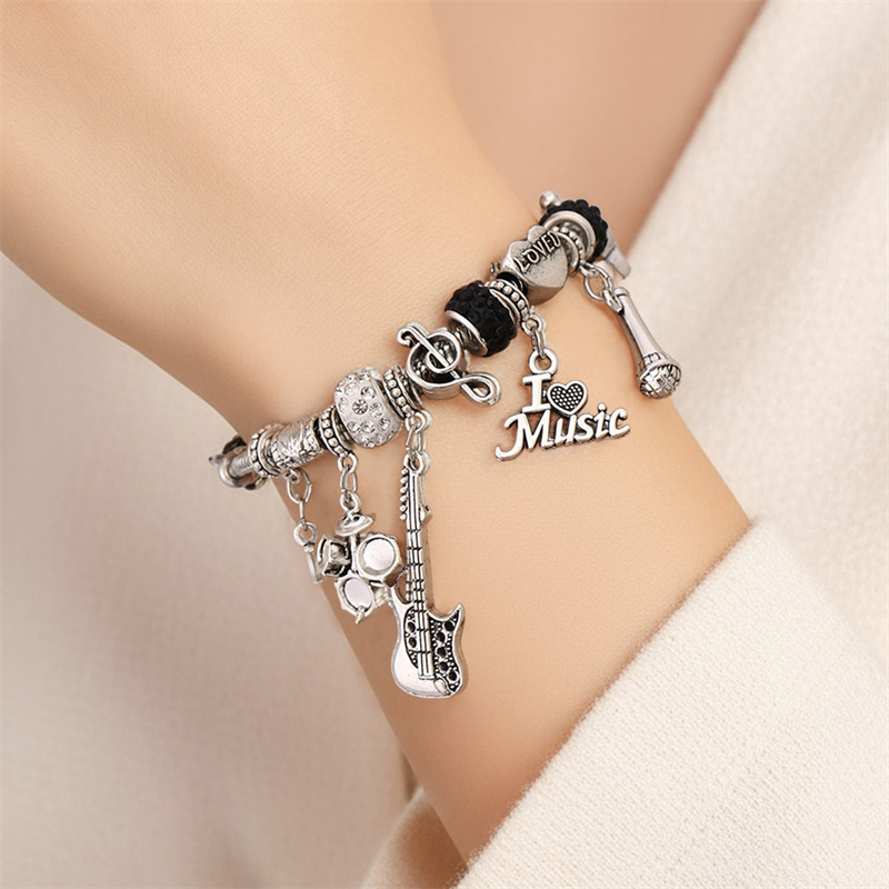TEMU 1pc New Music Element Niche Design Guitar Heart Pendant Bracelet