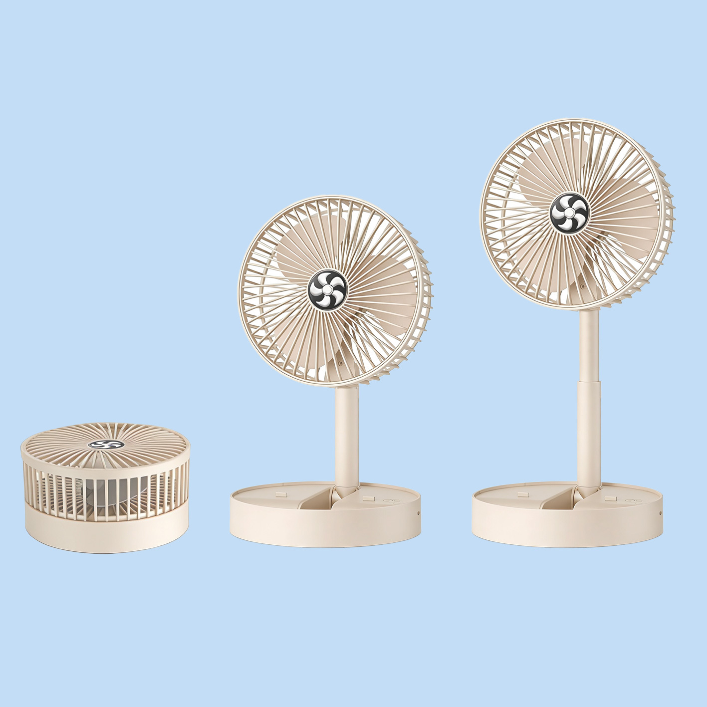 3-Speed Adjustable Foldable Silent USB Rechargeable Desktop Wireless Fan, Multifunctional 3-In-1 Upright Desk Fan - Portable Electric Fan, Suitable for Kitchen, Outdoor Camping, Dormitory, Office, Air Circulation Fan, 1200Mah Large Capacity Battery