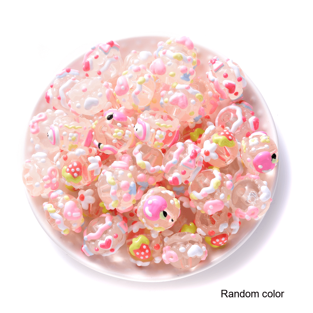 TEMU 10pcs 20mm Pink Series Luminous Acrylic Beads, Cream Glue Craft Beads, Suitable For Home Decor Making, Bracelets, Necklaces, Beaded Pens, Phone
