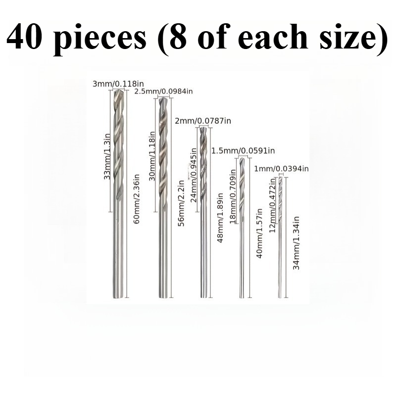 TEMU 40pcs Color Small Drill Bit Set - Precision Handheld Drill Bits, Various Sizes With Diameters 1.0/1.5/2.0/2.5/3.0mm - No Required, Suitable For