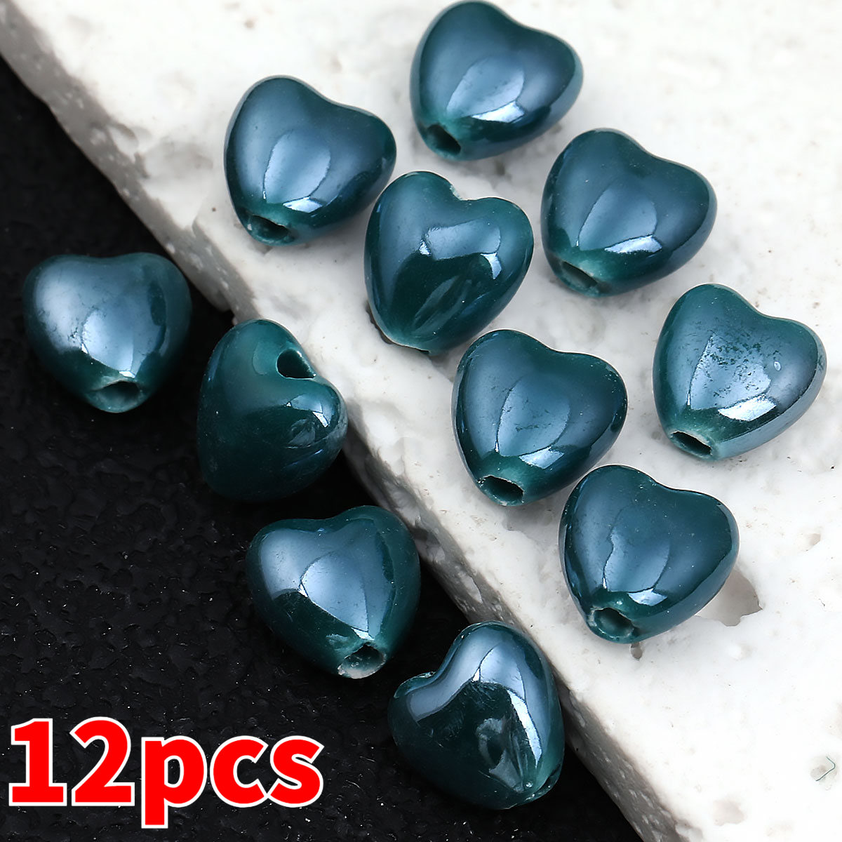 12pcs Heart-Shaped Ceramic Beads for DIY Jewellery Making