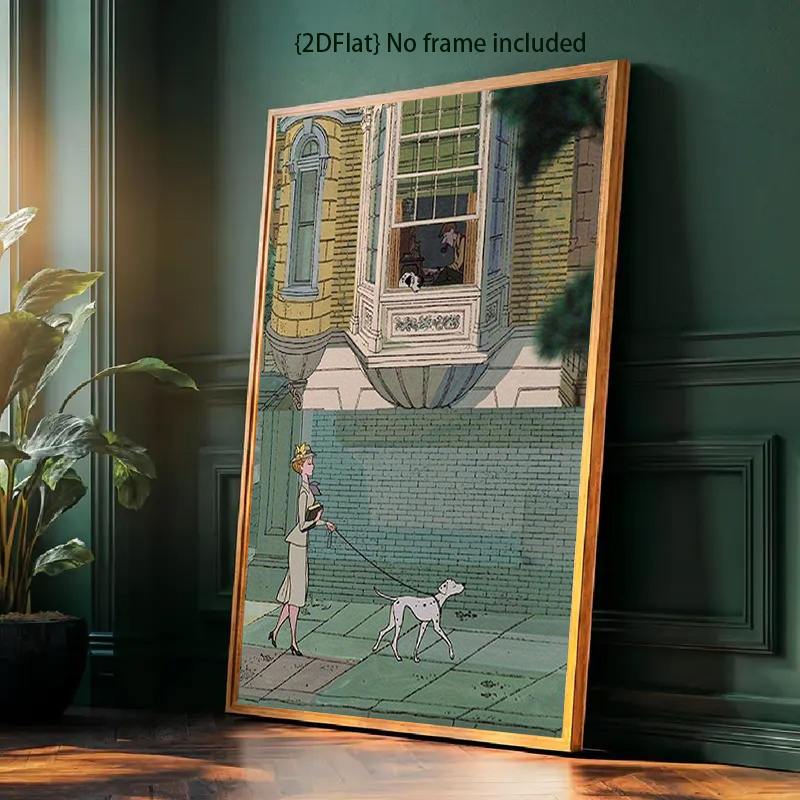 TEMU 2d Flat, Frameless Vintage Dalmatian Street Wall Poster - Suitable For Classic Bedroom, Gym, Music Room Decor - High-quality Canvas Painting For
