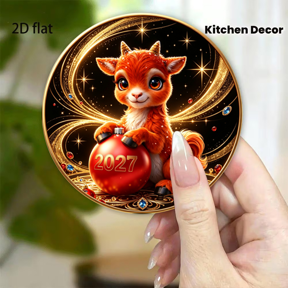 TEMU Imán de nevera de bonita con tema de 2027, material acrílico, decoración para el festival de Navidad, imán decorativo de animal de dibujos