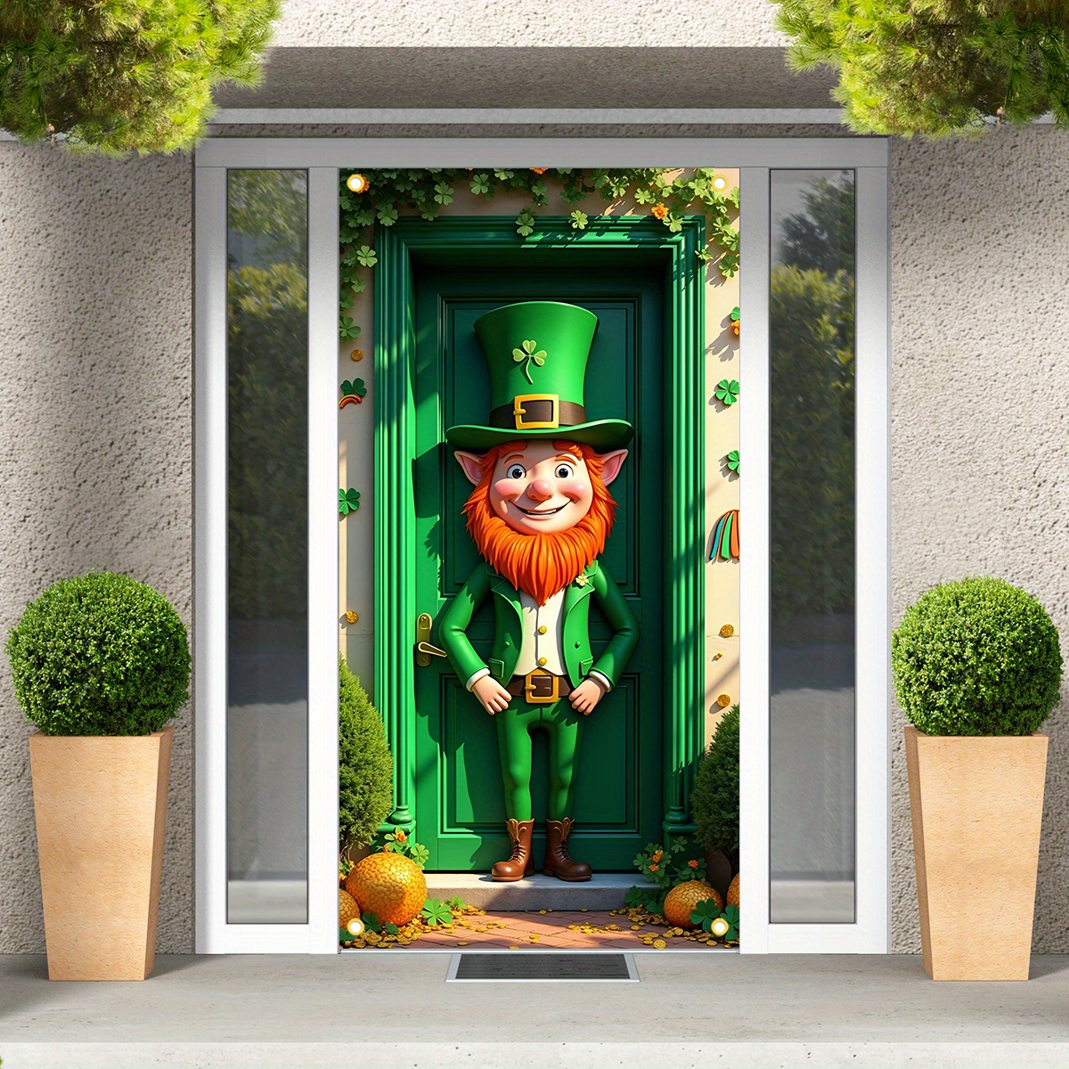 

2d Door Banner, 's Day Leprechaun & Shamrock Garland Door Banner - , Polyester Welcome Sign For Indoor/outdoor Parties & Events, Asoonyum