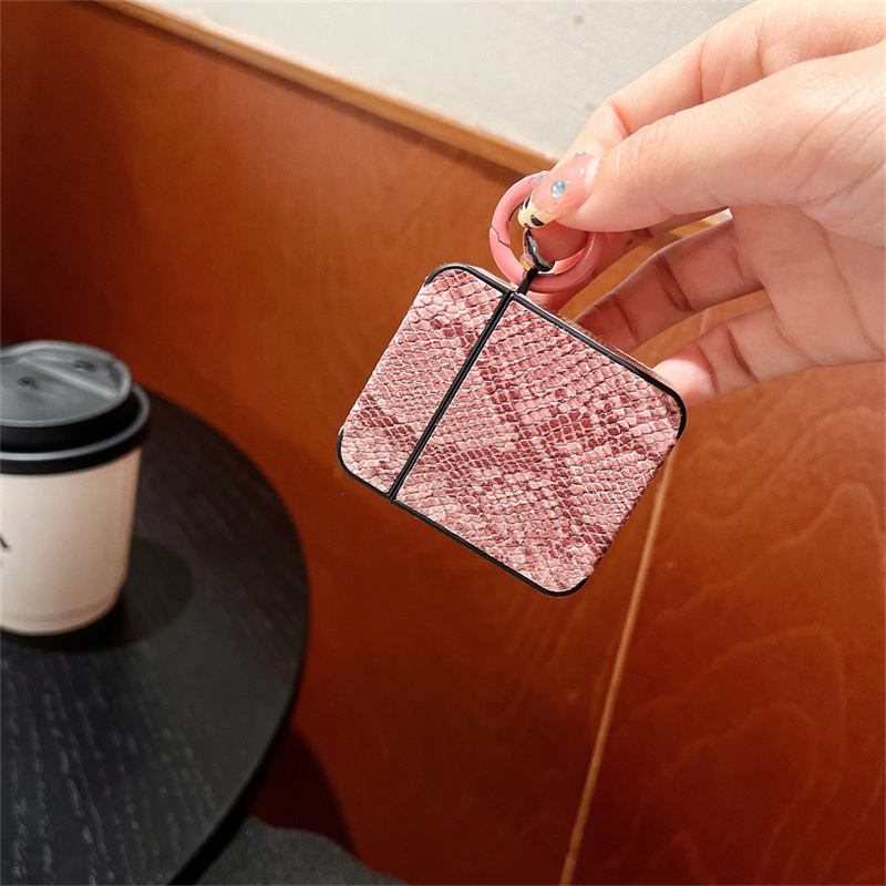 TPU Protective Case for Apple for airpods 4/4 Noise Reduction, Pro/Pro2 Compatible, Simple Solid Color Snake Skin Pattern, for New 4th Gen/New 3rd Gen Wireless Headphones, with Keychain Hook