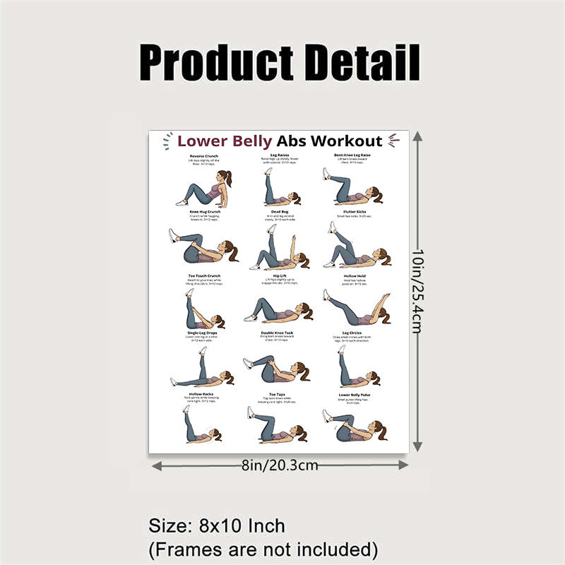 TEMU Lower Belly Abs Workout Poster 8.0x10inch Unframed Complete Workout Guide Gym Decor Home Fitness Perfect Gift For Fitness Lovers