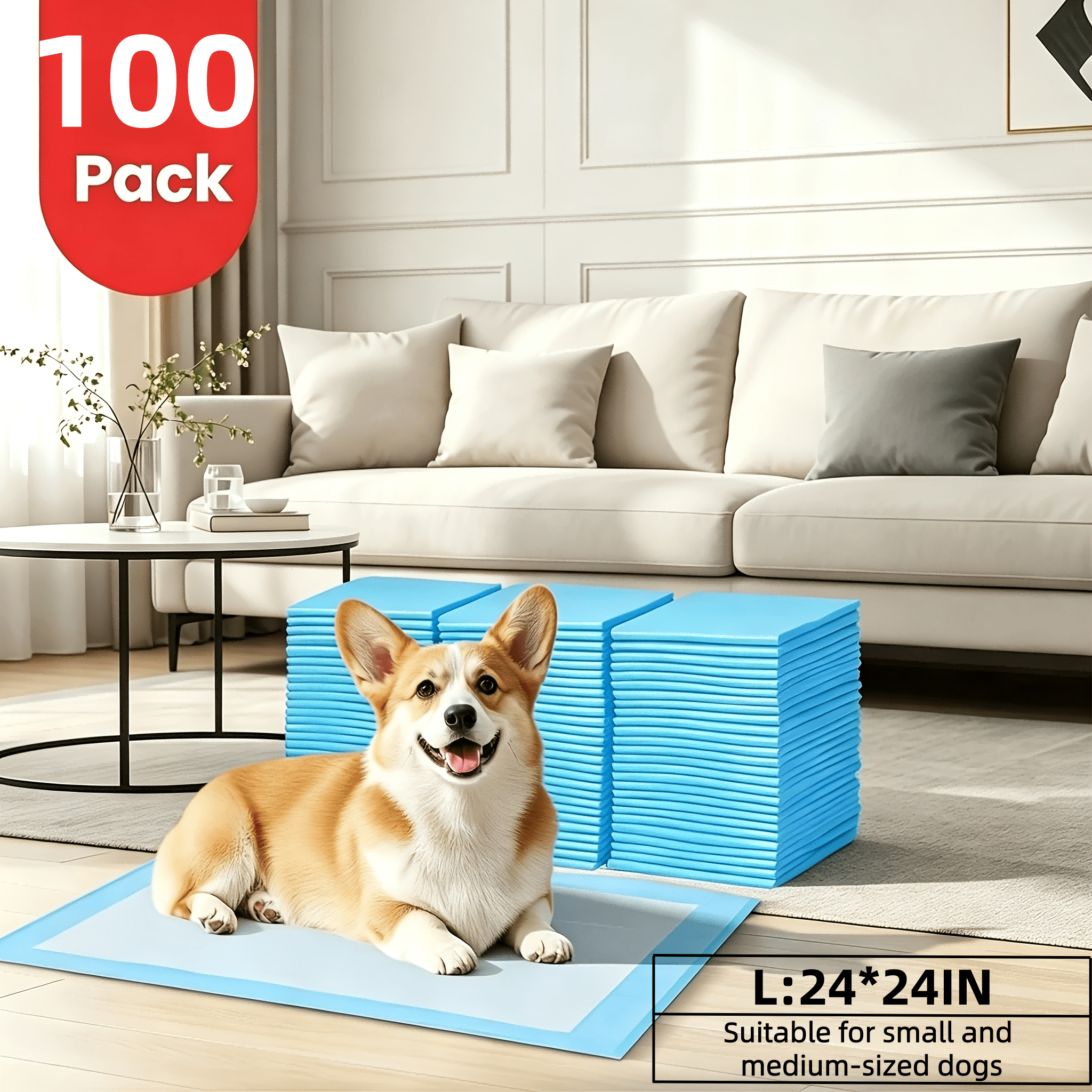 TEMU Lot de 50 à 100 couches d'apprentissage super absorbantes 24*24in pour chiens et animaux de compagnie, couches d'apprentissage de la propreté,
