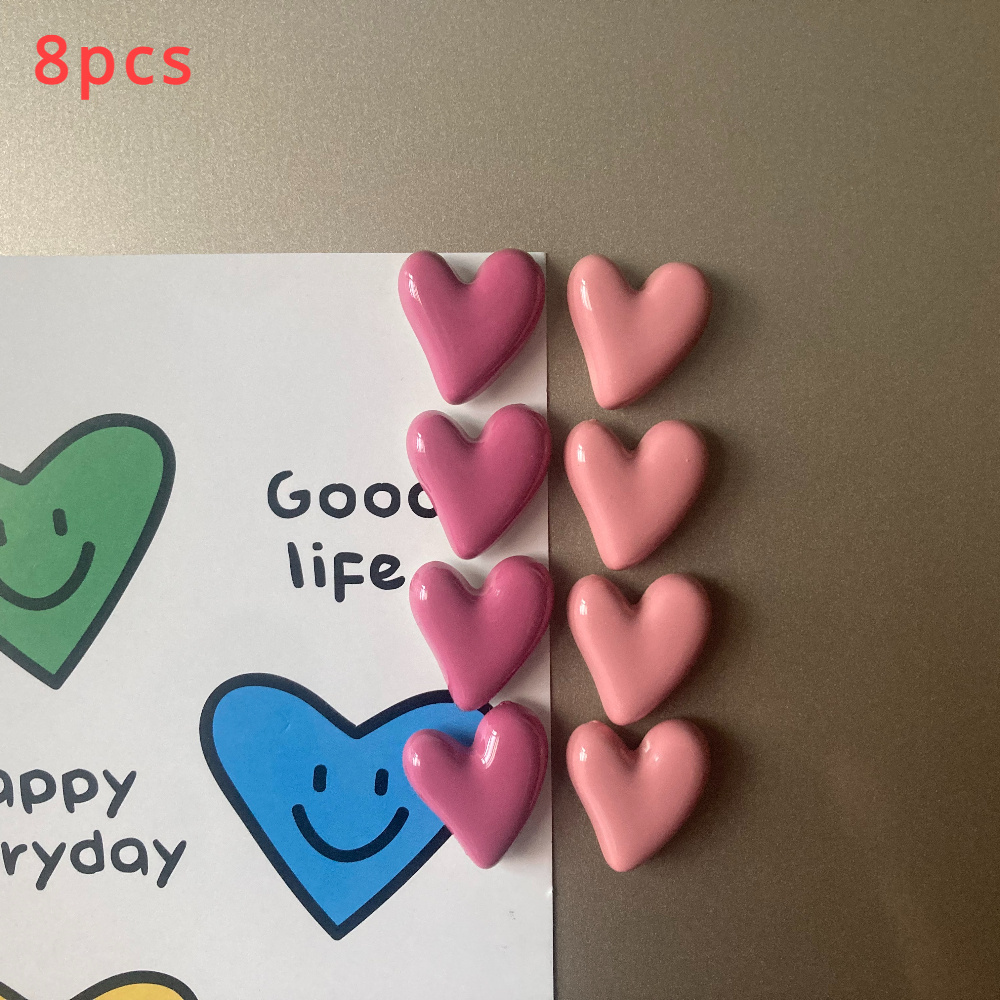 Image of 8pcs Heart-shaped Plastic Magnets Set For Fridge, Kitchen, Office, And Home Decor, Perfect For Valentine's Day And Mother's Day Gifts