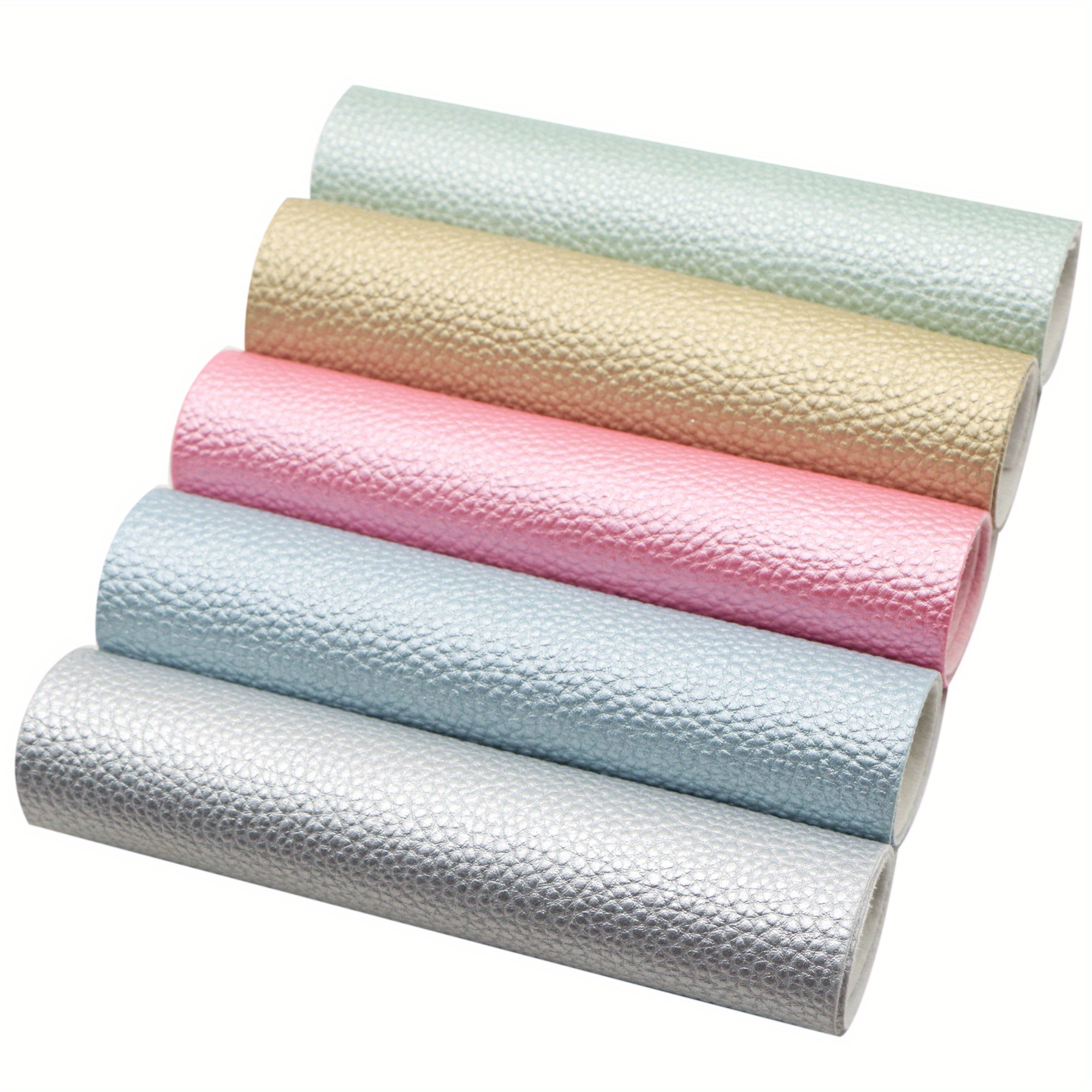TEMU 5pcs/set A5 Size Metallic Solid Color Faux Leather Sheets Lychee Textured Synthetic Leather Fabric For Diy Earrings Hair Bows Crafts Projects Decorations