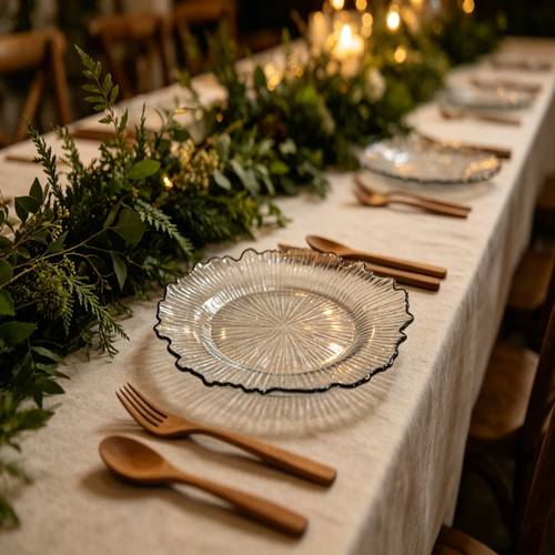 14 pièces assiette de service transparente noire 13 pouces pour mariage en extérieur, non au contact alimentaire