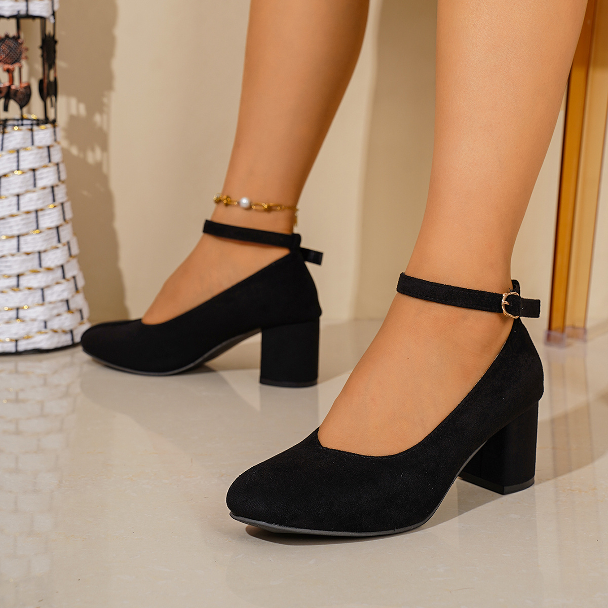 block heels with formal dress womens vintage heel pumps ankle strap August26
