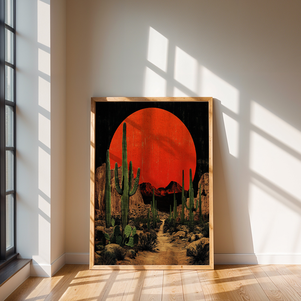 TEMU 2d Flat, Cactus Wall Suitable For Bedroom & Living Room Decor - Horizontal Cactus Canvas Prints, Minimalist Desert Scenery, Modern Neutral