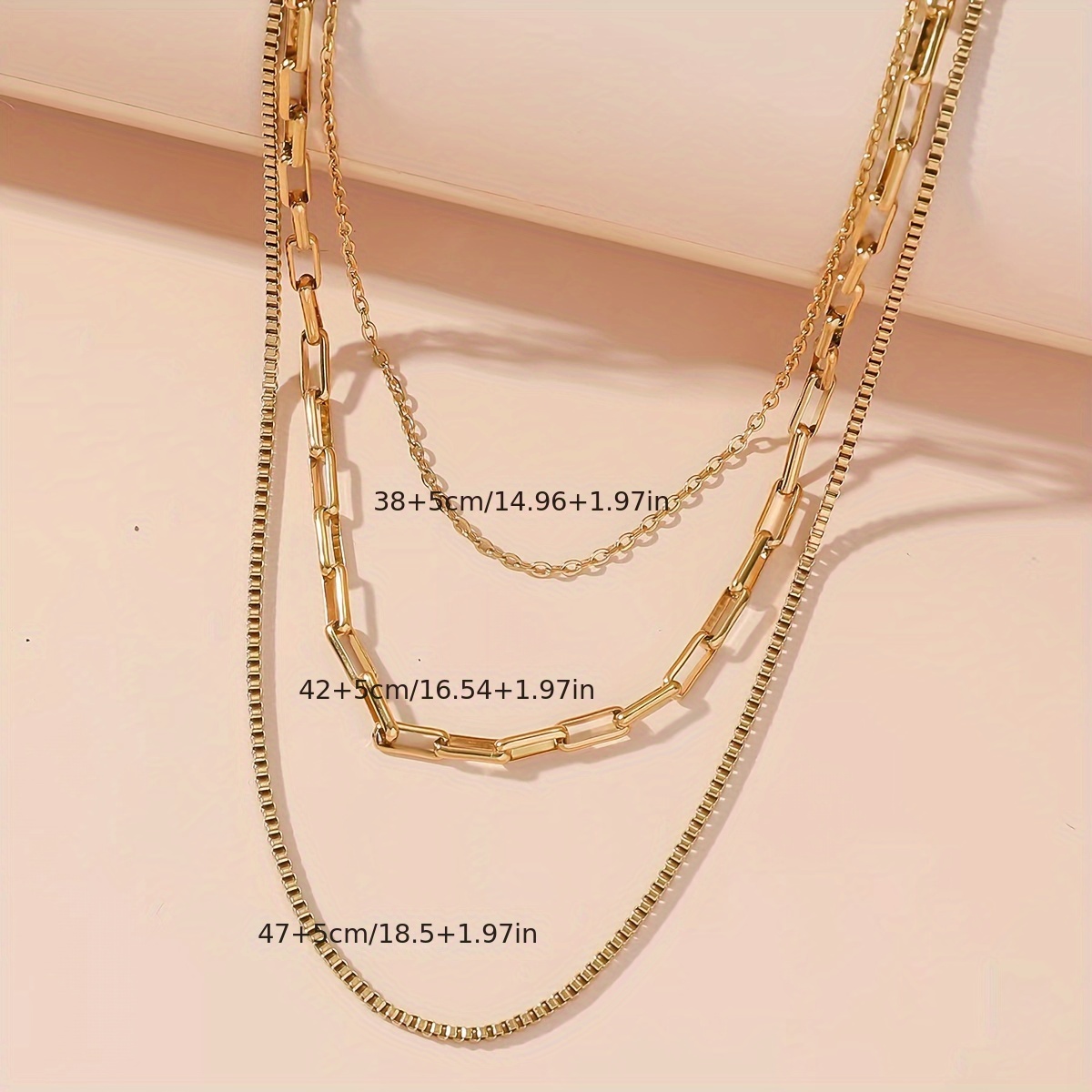 TEMU Golden 3pcs Minimalist Style Necklace, Stainless Steel Versatile Fashion Hip-hop Necklace Set