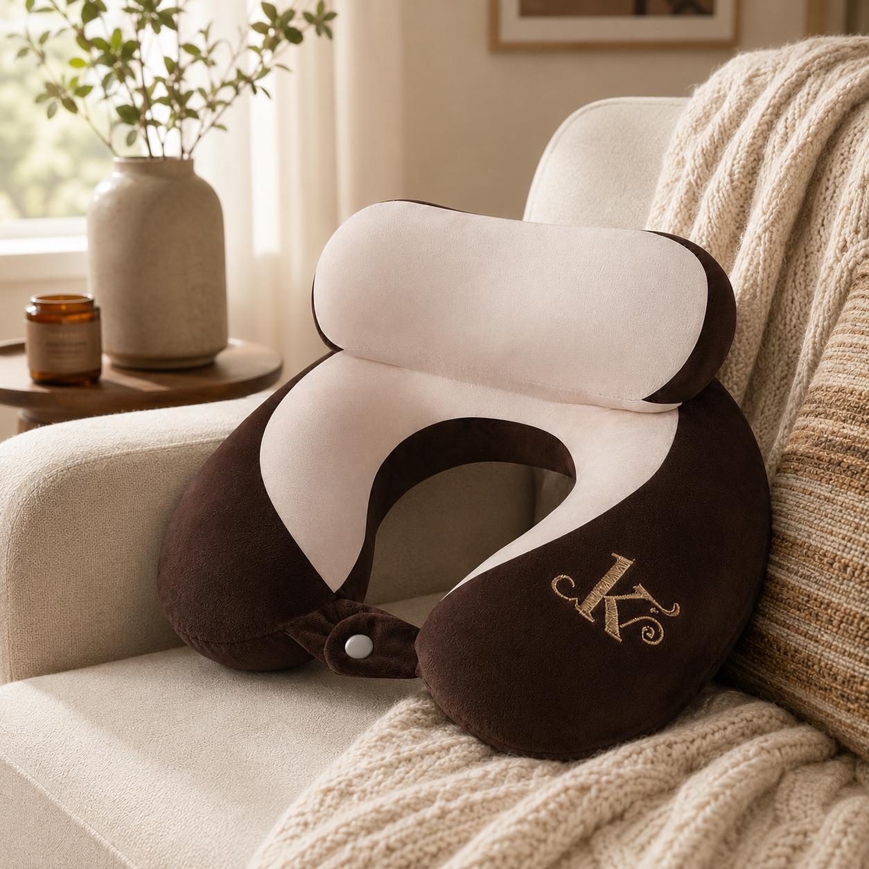 TEMU U-shaped Travel Neck Pillow, Soft Plush Support Pillow With Raised Headrest, Portable Neck Cushion For Airplane, Car, Office, Home And Travel