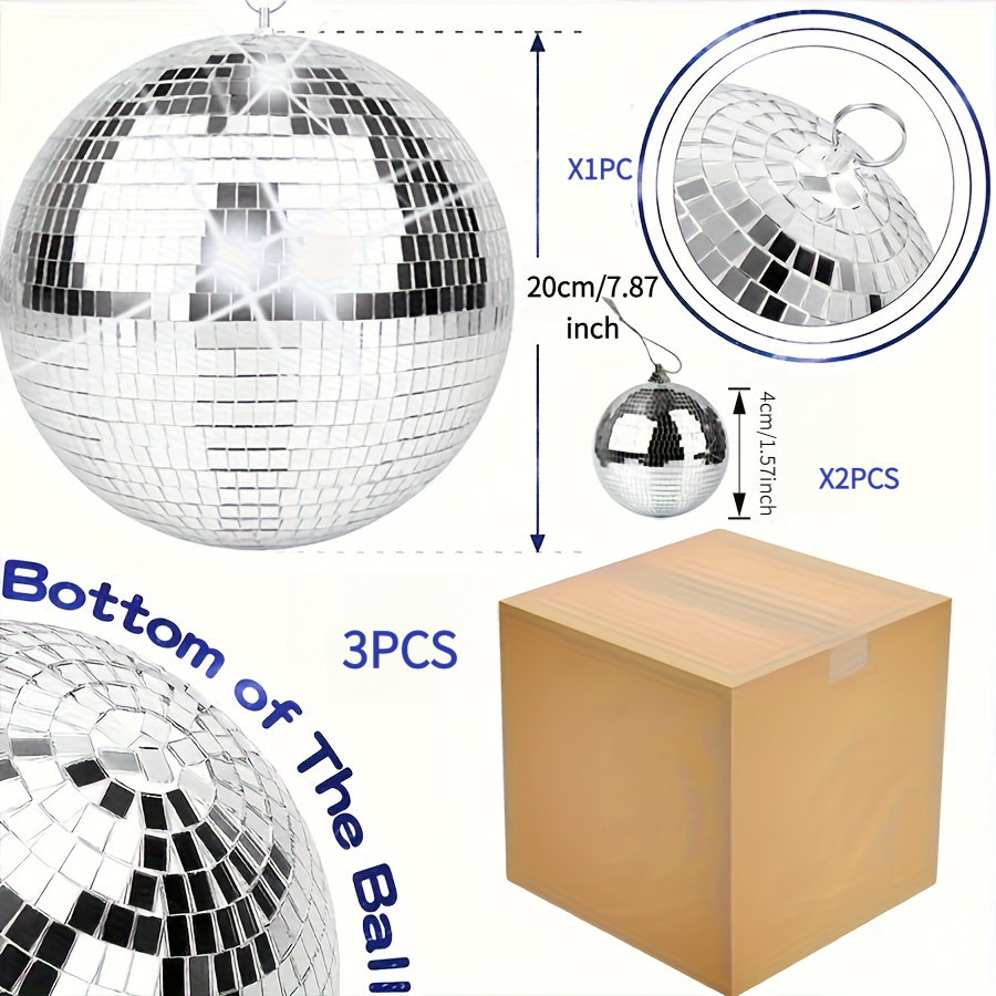 TEMU Ensemble de 3 boules disco, en matériau PET, comprenant une disco, une boule disco argentée à suspendre et une pièce maîtresse boule disco.