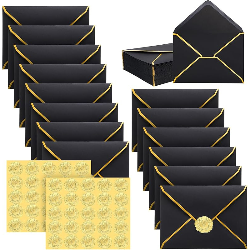100pcs Including 50 Envelopes + 50 Stickers, -style Greeting Card Envelopes, Suitable For Weddings, Birthday Parties, Christmas, Halloween, Valentine's Day, And Business Invitations