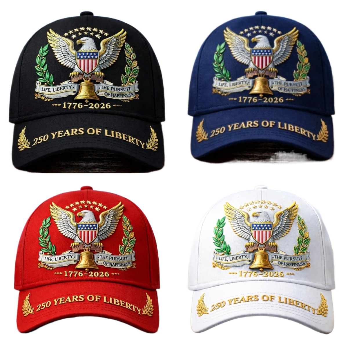 TEMU 4pcs 250th Anniversary Commemorative Edition (1776-2026) Eagle Logo 3d Baseball Caps | Adjustable Fashion Hats, Lightweight, Hand Wash Or Clean