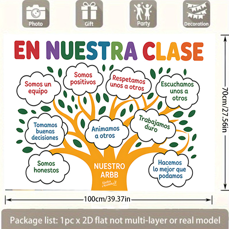 TEMU Pancarta 2D, telón de 2D, Árbol de para el aula en español. Esta pancarta decorativa es adecuada para carnavales, festivales, celebraciones y