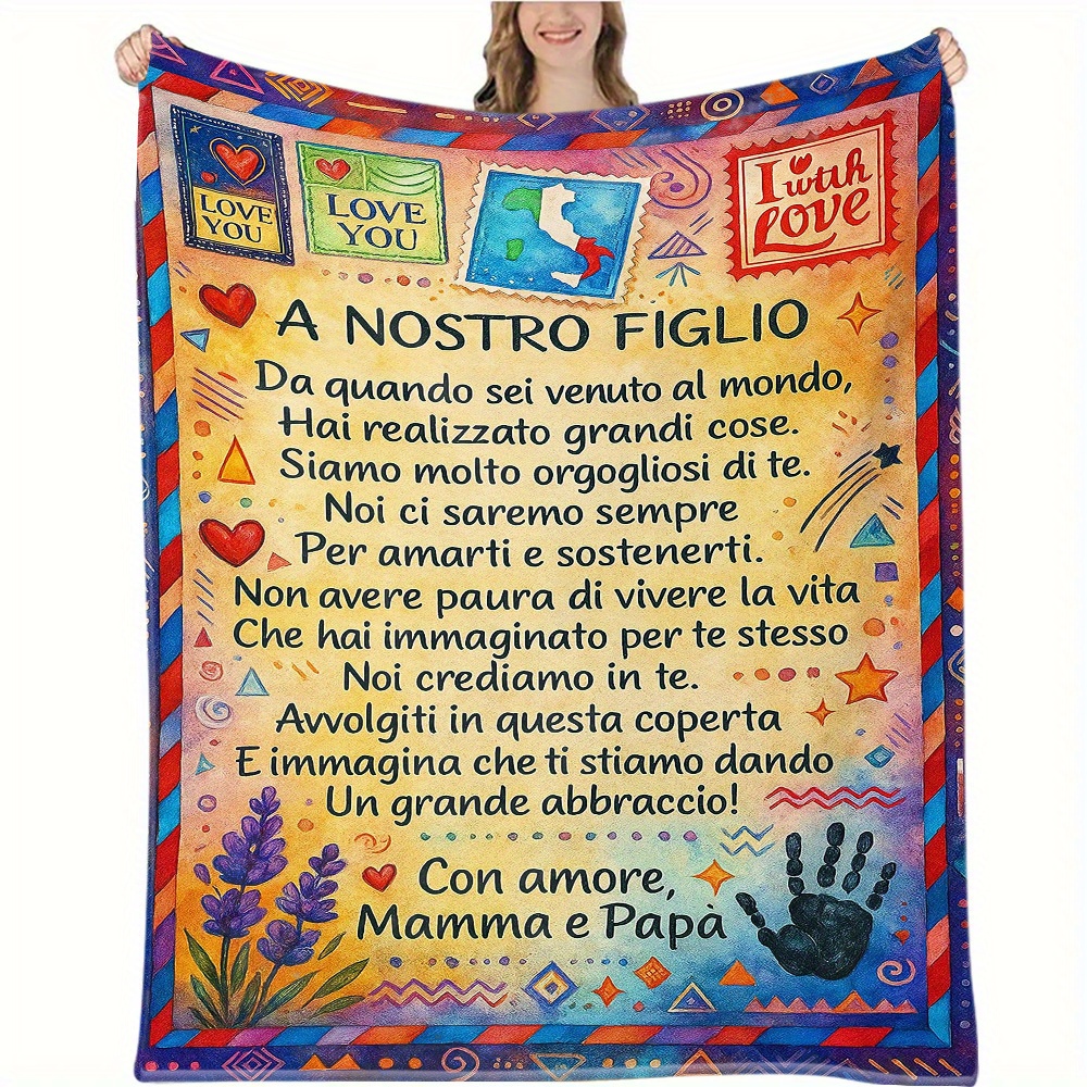 TEMU 1pz Coperta con Messaggio d'Amore Bilingue Inglese/Italiana - Genitoriali in Due Lingue, Design e Stile Libro di Phrasebook Italiane & Colori