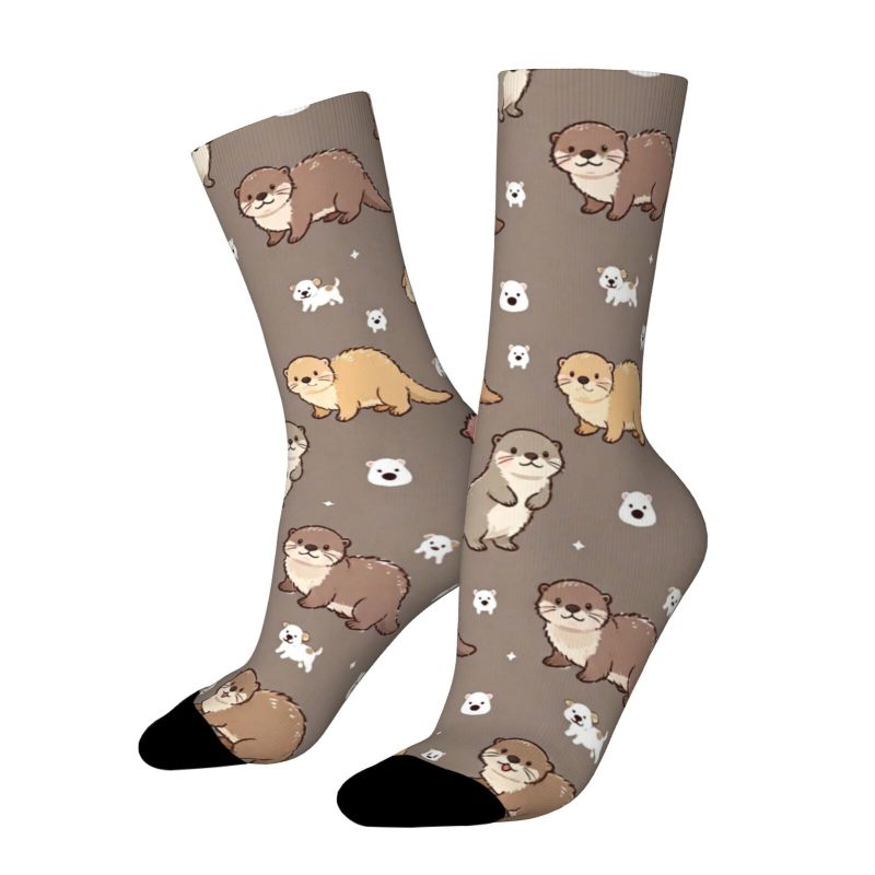 TEMU 1 Pair Unisex Spring Summer Outdoor Socks Cute Otter Cartoon Pattern Adorable Machine Washable, Suitable For , Comfortable Breathable,