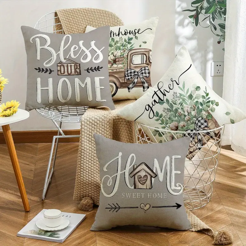 4pcs of plant and printed zipper pillowcase double sided polyester printed pattern zipper closed home decoration living room bedroom and sofa home decoration without pillow core Product details 3