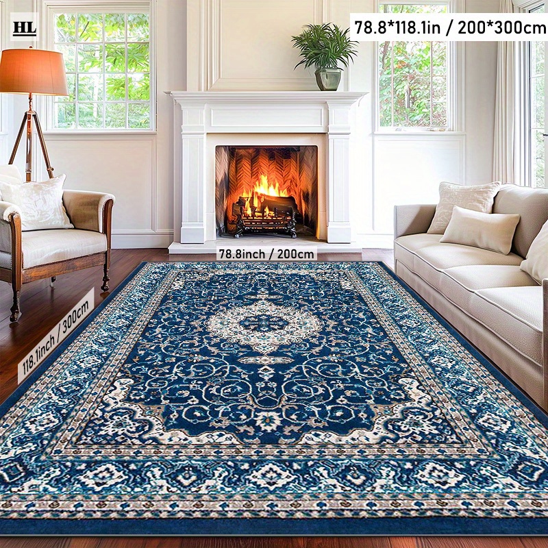 TEMU 1pc Large Vintage Bohemian Carpet - Wide Soft Hypoallergenic Polyester Rug Suitable For Living Room, Bedroom, Jumbo Sizes