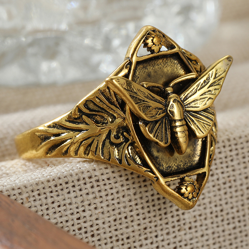 Ethnic Hand Carved Bee Women's Ring in Golden Color