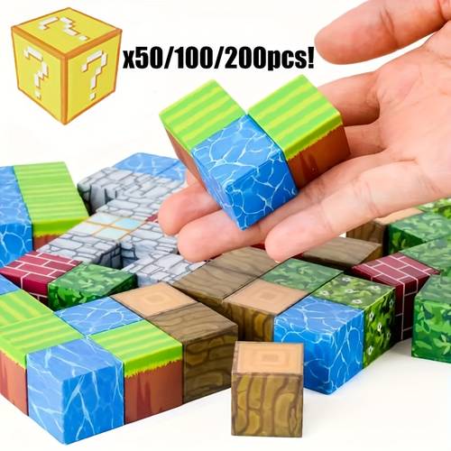 magnetic building blocks 50 100 200pcs random building blocks set versatile stacking cubes with multiple styles stem sensory toy for children boys and girls ages 3 christmas and birthday gift random patterns