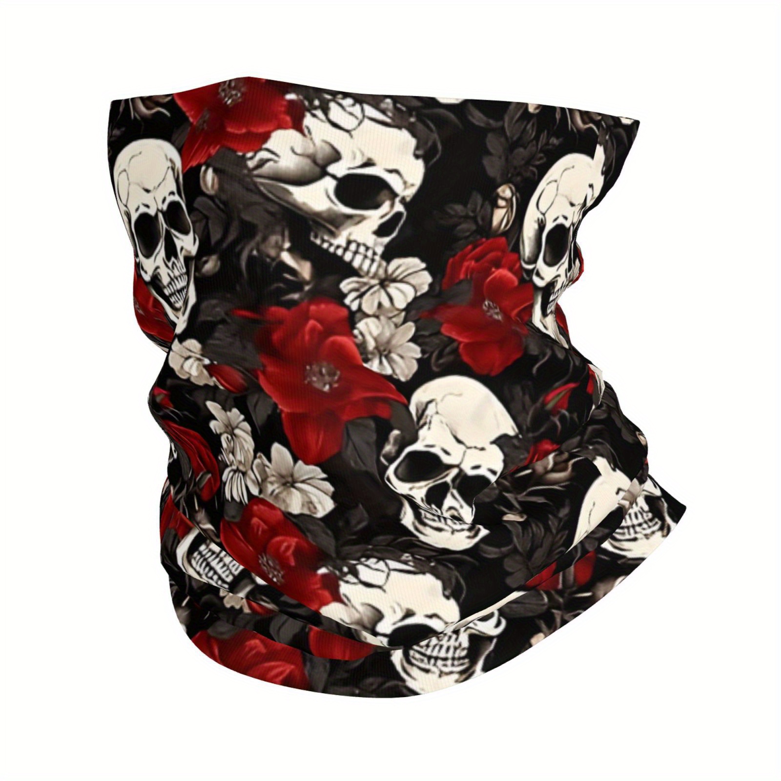 Image of 1pc Rose Skull Theme Design Neck Gaiter, Multi-functional Breathable Face Mask, Suitable For Outdoor Unisex Headscarf