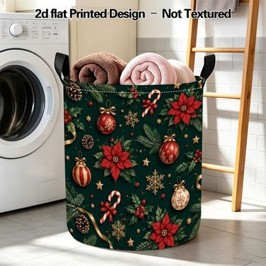 Cesto de ropa sucia plegable con estampado festivo navideño, material de poliéster con asa portátil, disponible en varios tamaños, apto para organización del hogar, lavadero, dormitorio y almacenamiento de camping al aire libre, cestas de lavandería