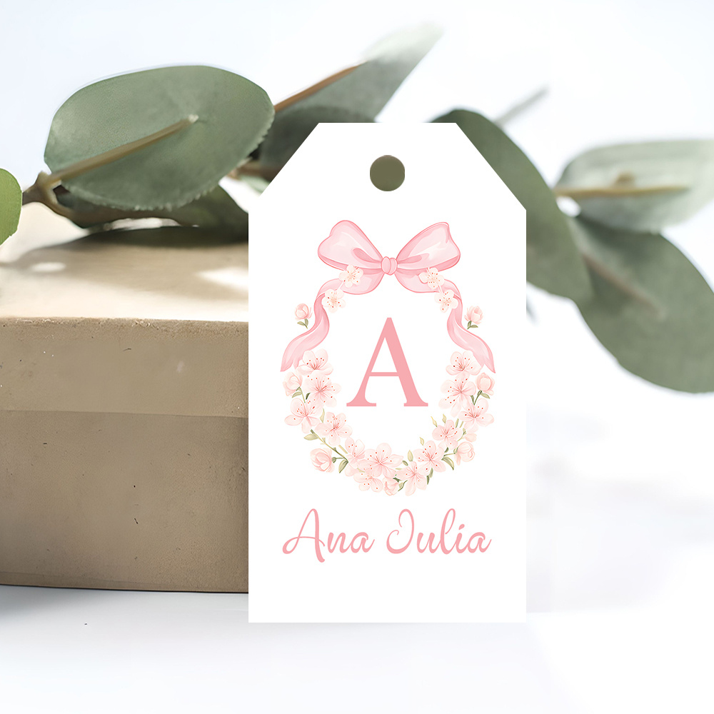 TEMU Etiquetas de regalo de 48 o 96 piezas con y texto con cuerda de cáñamo - personalizadas y diseño de corona floral, adecuadas para recuerdos de