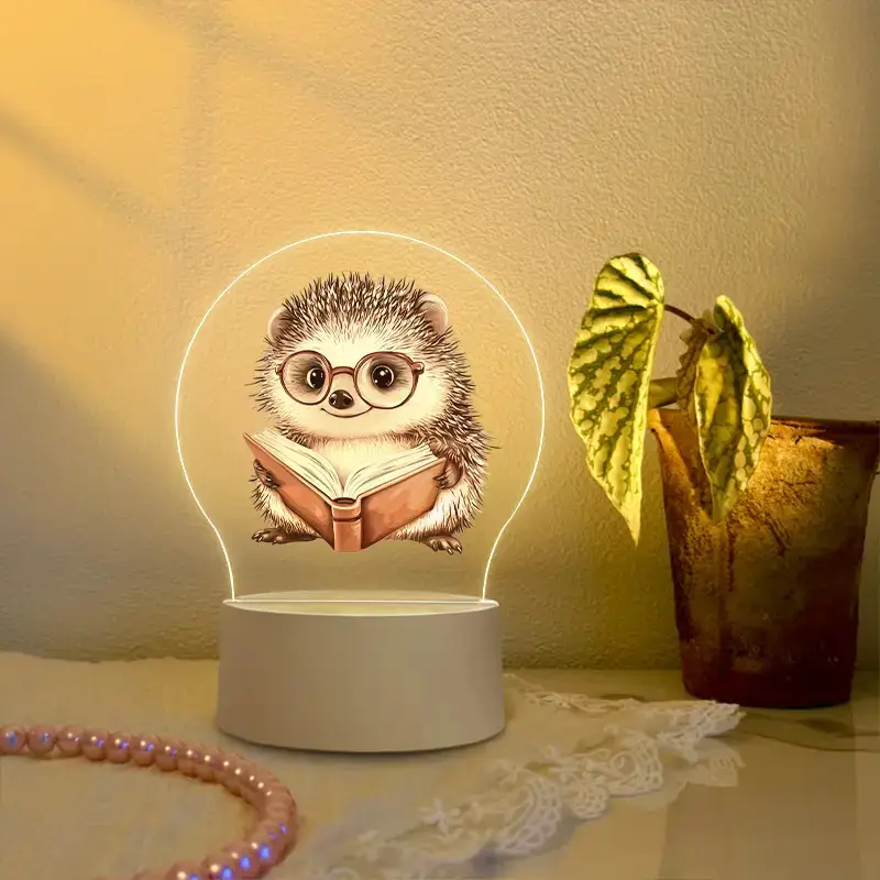 1pc hedgehog night light cute hedgehog reading with glasses usb powered led bedside lamp warm white light for bedroom living room study birthday housewarming gift for book lovers home decor safe low voltage 36v ideal adults Product details 2