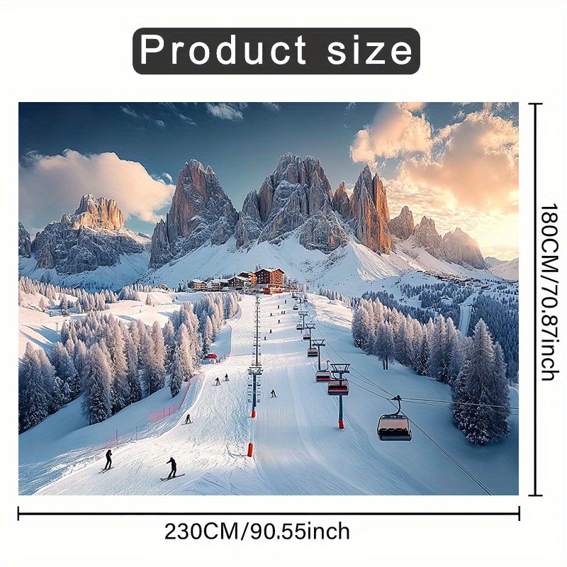 1pc Scenic Winter Ski Resort Party Banner - Landscape With & Lift System, Polyester Material, Holiday Parties, Birthdays, Anniversaries, Indoor & Outdoor Decor, No Power Required
