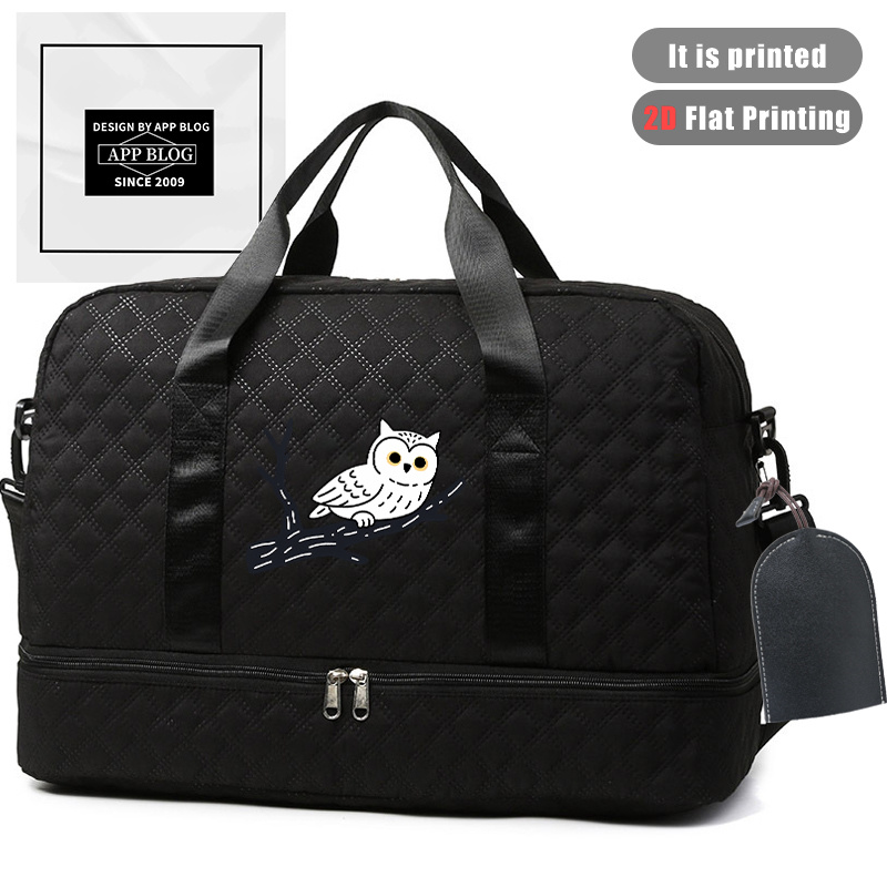 2pcs Owl Branch Pattern Women's Shoulder Bag Travel Bag Duffel Bag With Black Key Organizer Large Capacity Gym Bag Independent Shoe Compartment Casual Duffel Bag - Small Key Storage Pouch.
