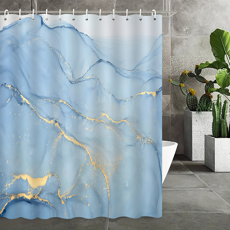 TEMU Jit1pcs Blue Gradient Marble Shower Curtain, High-end Elegant Bathroom Curtain Shower Curtain, Shower Curtain Home Decoration Pattern Printing,