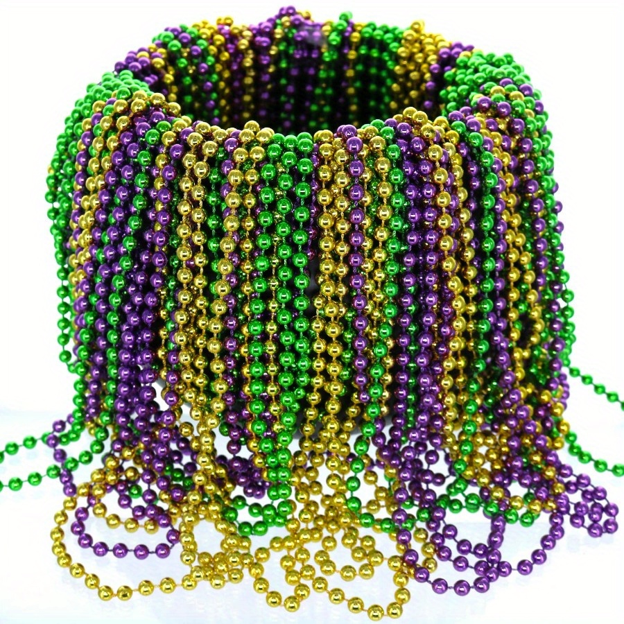 

24pcs Style Mardi Gras Beads - Plastic Metallic Green Purple Necklace Accessories For Carnival Party Decoration, No Electricity Or Feathers Required, Carnival Theme Party Decorations