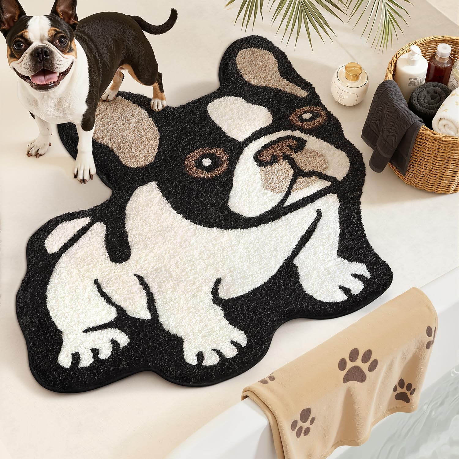 Image of Velvet Washable Holiday Gift Cute Bulldog Animal Bathroom Non-slip Rug, Suitable For Bathroom, Bedroom, And Living Room Decor