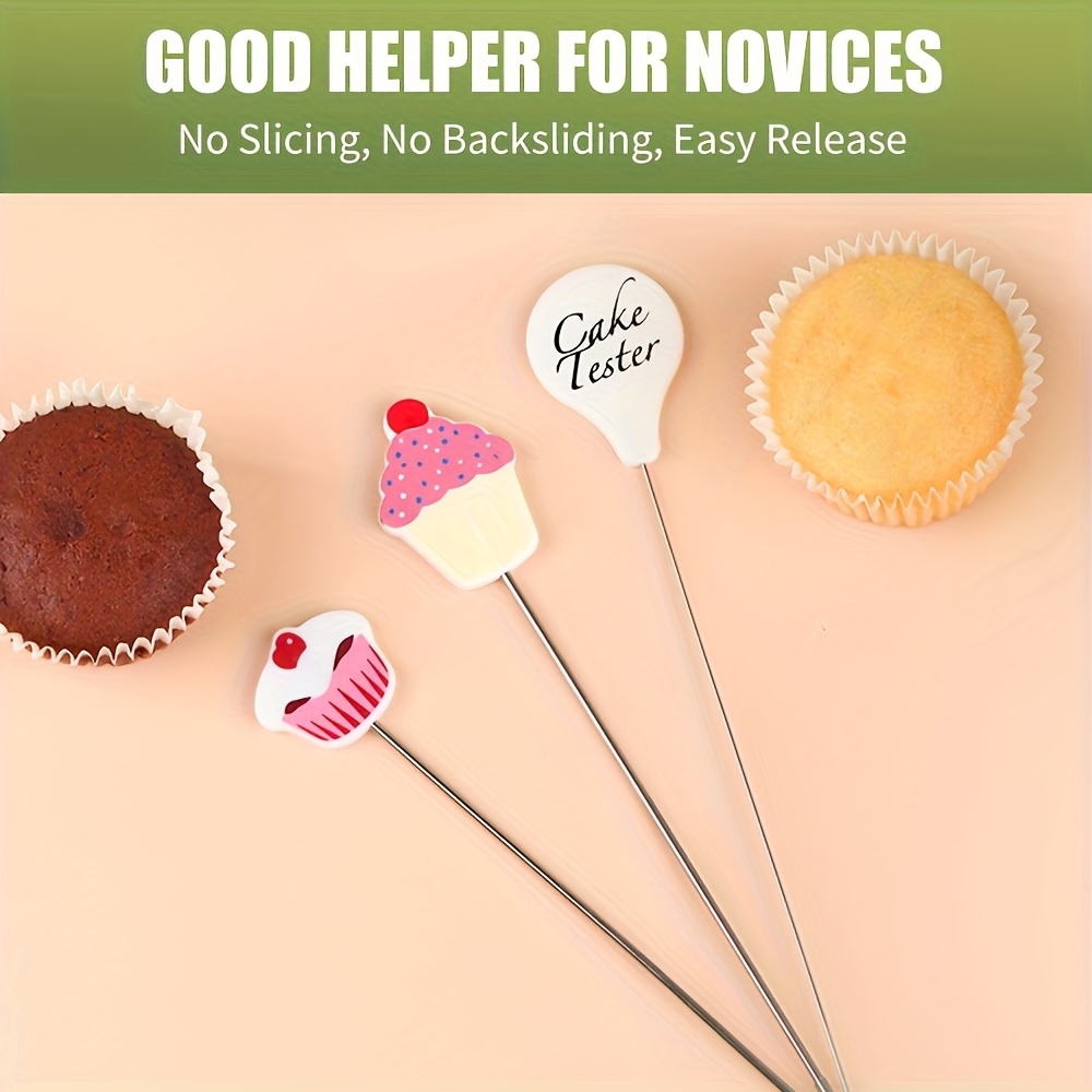TEMU 3pcs Stainless Steel Cake Testing Needle Set, Reusable Baking Doneness Probe, Cupcake And Cake Pattern , Suitable For Testing The Doneness Of