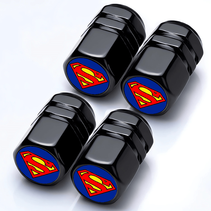 TEMU 4pcs Wb Superman Tire Valve Caps, Leak-proof Stainless Steel , Suitable For Car, Motorcycle, And Bicycle Dust-proof Valve Stem Caps, Durable And