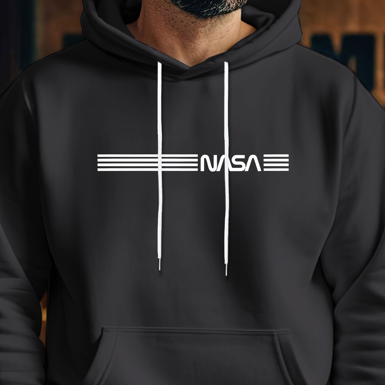 

Nasa-inspired Men's Hoodie - Cozy & Stylish Long Sleeve Pullover With Kangaroo Pocket, Casual Striped Design For Fall/winter