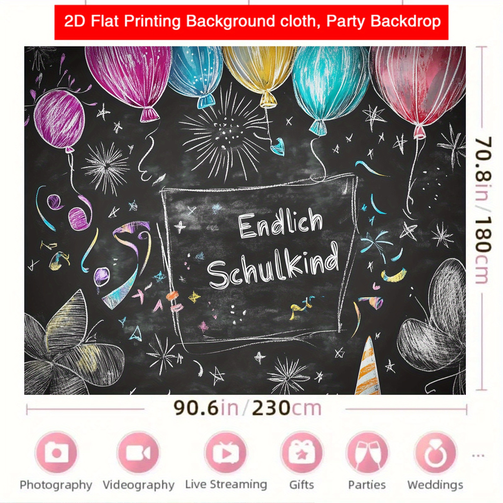 E-shop 2D Flat, 2D Flat - 2D Flat Banner, . " Schulkind" Tafelballons, Konfetti Foto Hintergrund, Künstlerischer Foto Hintergrund, Geeignet für