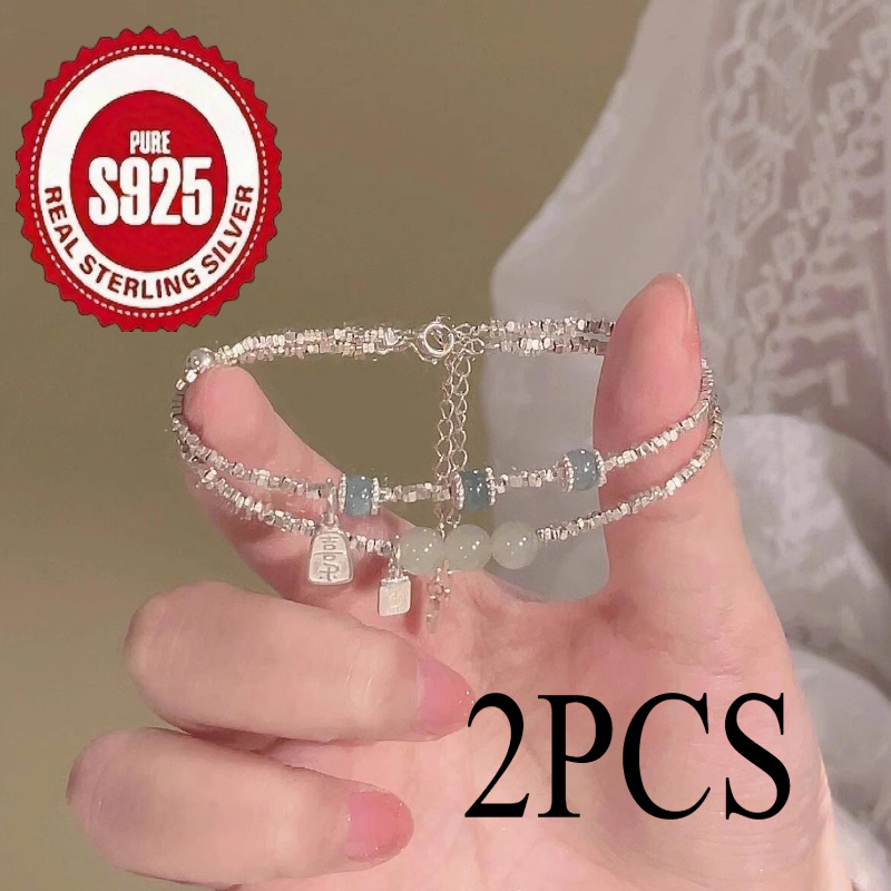 TEMU S925 Pure Silvery Broken Silvery Round Bead Bracelet For Women' Luxury Retro Bead Bracelet Gift, Simple Anti Allergic Versatile For , Suitable For And Vacation
