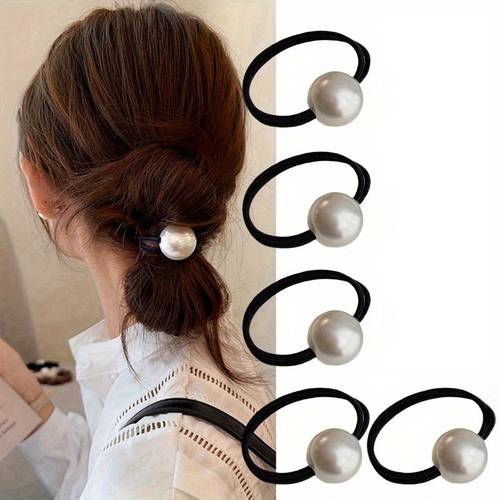 5pcs elegant pearl hairband set fashionable retro elastic hair clip for women black