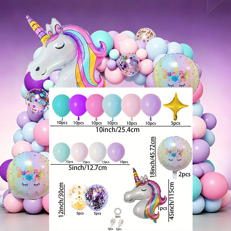 Image of 136pcs Unicorn Aluminum Film Balloon Garland Arch Set, Birthday Party Atmosphere Decoration, Anniversary Party Decoration, Wedding Party Bridal Gift Decoration, Outdoor Scene Setting Decoration Set