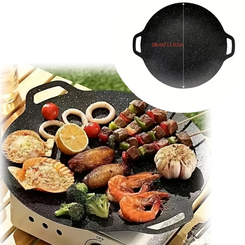 TEMU 1pc - , Portable And Easy To Clean, With Black Interior For Heat Distribution, Ideal For Outdoor Camping, Backyard Grilling, Stovetop And Oven